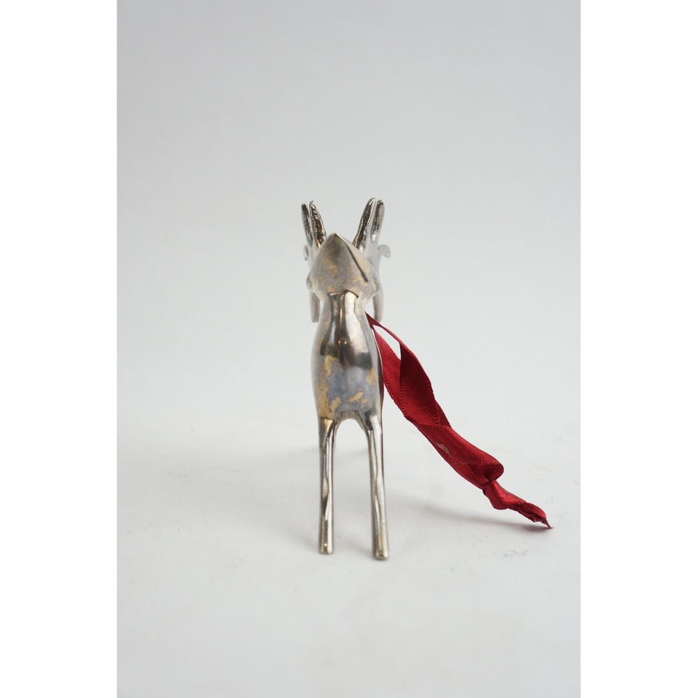 Vintage Pottery Barn Reindeer Ornament Small Silver Red Ribbon‎ VGC - Picture 2 of 5